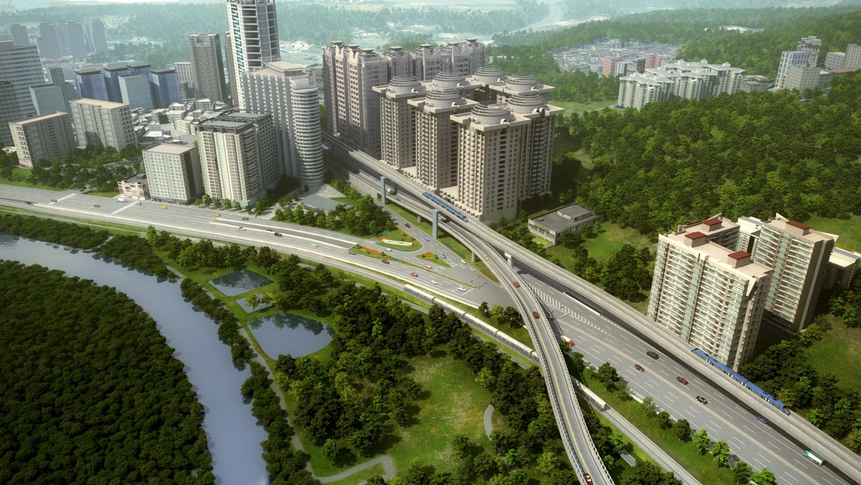 淡北道路完工後可以改善淡水地區長久以來的交通壅塞問題。以上為完工示意圖。
