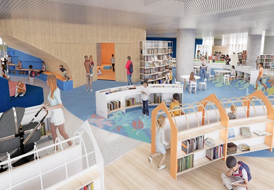 新北市立圖書館第二總館將打造符合不同年齡層需求的生活型圖書館。圖為模擬示意圖。